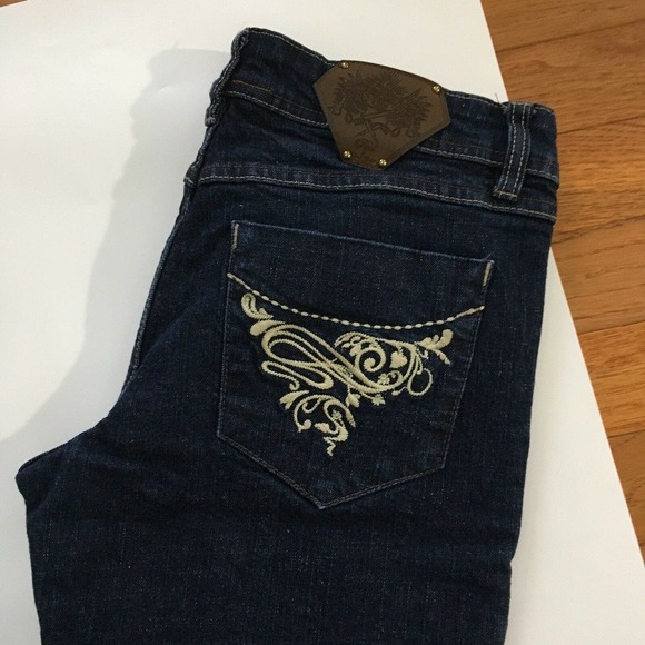 Red by Marc Ecko Juniors Jeans Size 7 Straight Cut Embroidered Pocket 32" Inseam - Picture 4 of 11